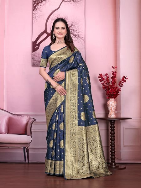 Floral Print Ready to Wear Banarasi Jacquard Party Saree with Unstitched Blouse Ready To Wear Sarees