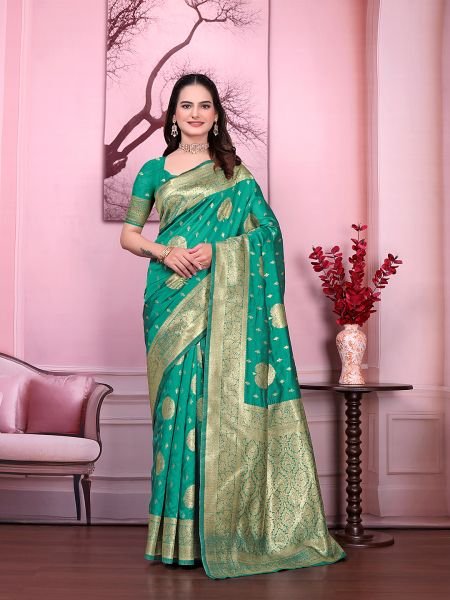 Floral Print Ready to Wear Banarasi Jacquard Party Saree with Unstitched Blouse Ready To Wear Sarees