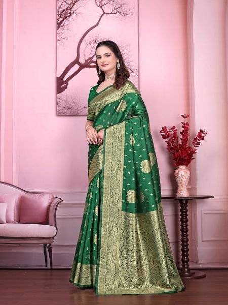Floral Print Ready to Wear Banarasi Jacquard Party Saree with Unstitched Blouse Ready To Wear Sarees