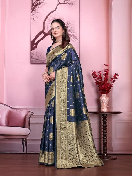 Floral Print Ready to Wear Banarasi Jacquard Party Saree with Unstitched Blouse Ready To Wear Sarees