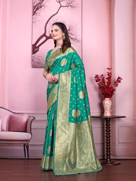 Floral Print Ready to Wear Banarasi Jacquard Party Saree with Unstitched Blouse Ready To Wear Sarees