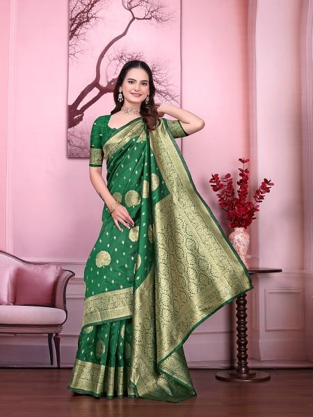 Floral Print Ready to Wear Banarasi Jacquard Party Saree with Unstitched Blouse Ready To Wear Sarees
