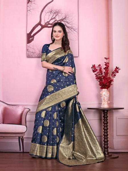Floral Print Ready to Wear Banarasi Jacquard Party Saree with Unstitched Blouse Ready To Wear Sarees