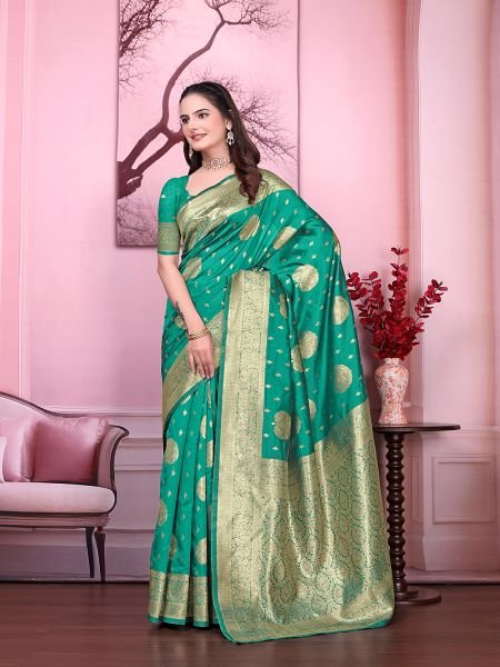 Floral Print Ready to Wear Banarasi Jacquard Party Saree with Unstitched Blouse Ready To Wear Sarees