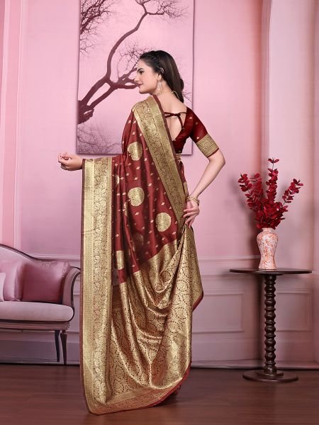 Floral Print Ready to Wear Banarasi Jacquard Party Saree with Unstitched Blouse Ready To Wear Sarees