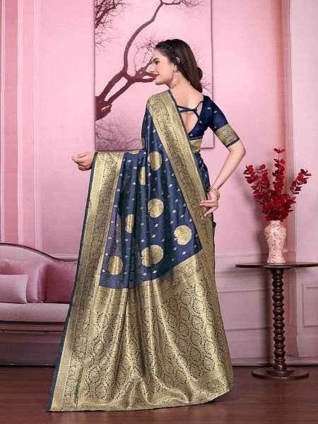 Floral Print Ready to Wear Banarasi Jacquard Party Saree with Unstitched Blouse Ready To Wear Sarees