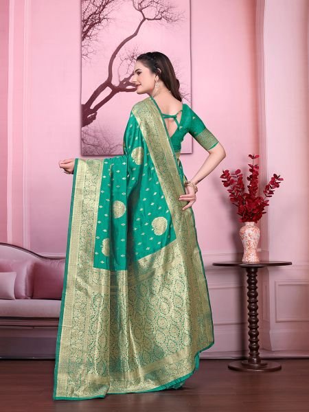Floral Print Ready to Wear Banarasi Jacquard Party Saree with Unstitched Blouse Ready To Wear Sarees
