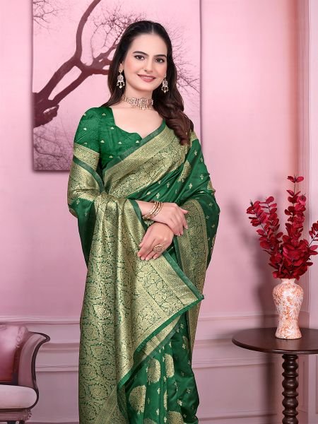 Floral Print Ready to Wear Banarasi Jacquard Party Saree with Unstitched Blouse Ready To Wear Sarees