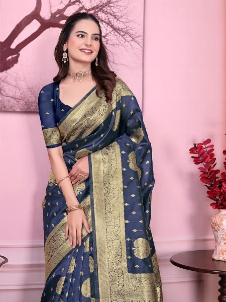 Floral Print Ready to Wear Banarasi Jacquard Party Saree with Unstitched Blouse Ready To Wear Sarees