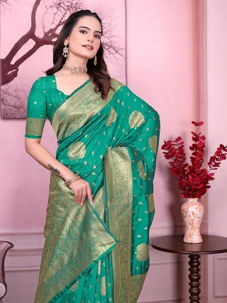 Floral Print Ready to Wear Banarasi Jacquard Party Saree with Unstitched Blouse Ready To Wear Sarees