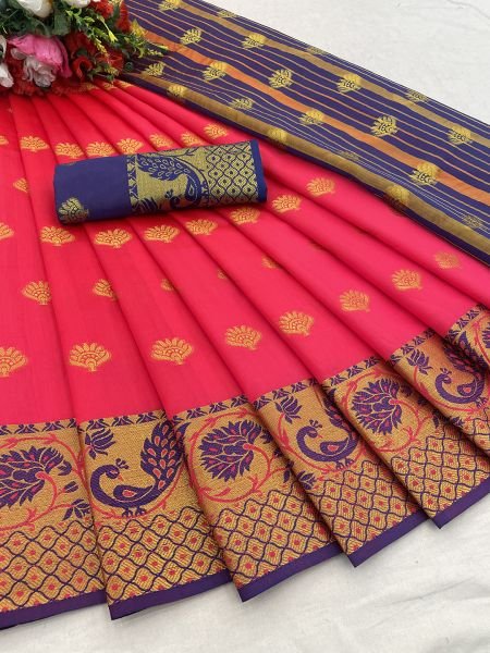 Gajari Banarasi Cotton Silk Saree with Jacquard Zari Weaving Sale