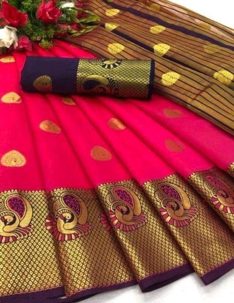 Gajari Cotton Silk Jacquard Woven Banarasi Saree with Zari for Festive Occasions Sale