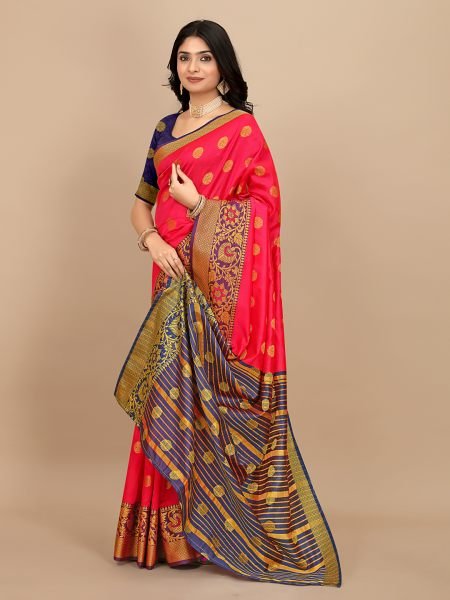 Gajri Ready To Wear Cotton Silk Woven Zari Jacquard Banarasi Traditional Saree Banarasi Sarees