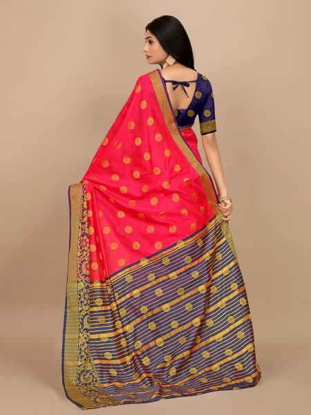 Gajri Ready To Wear Cotton Silk Woven Zari Jacquard Banarasi Traditional Saree Banarasi Sarees