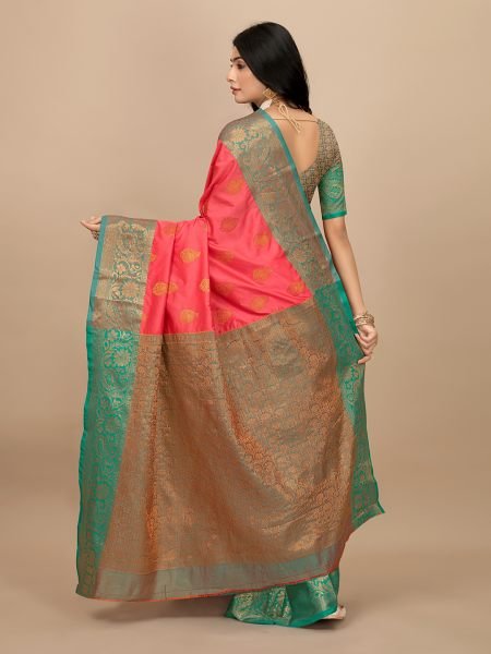 Gajri Pink Pure Silk Fabric Jacquard Copper Zari Authentic Kanjivaram Elegance Banarasi Sarees