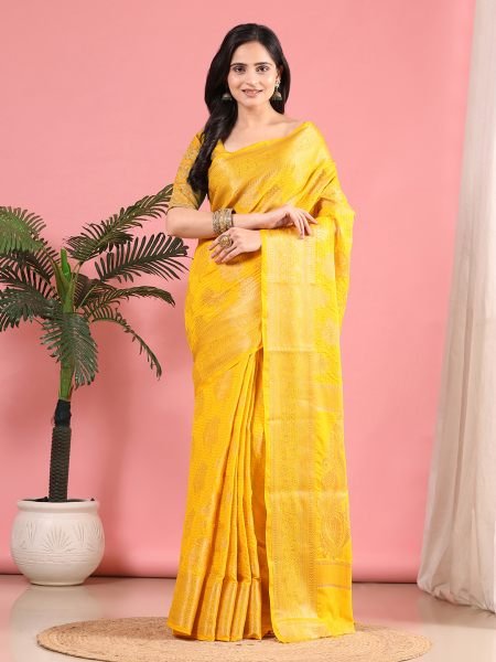 Gold Banarasi Georgette jacquard Saree With Embroidery Blouse Banarasi Sarees