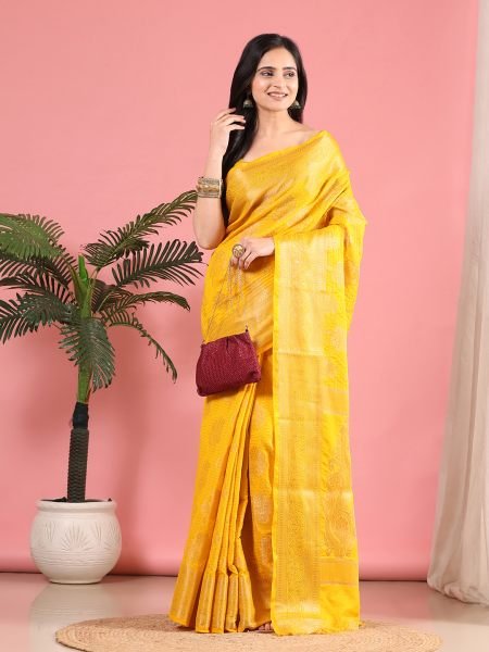 Gold Banarasi Georgette jacquard Saree With Embroidery Blouse Banarasi Sarees