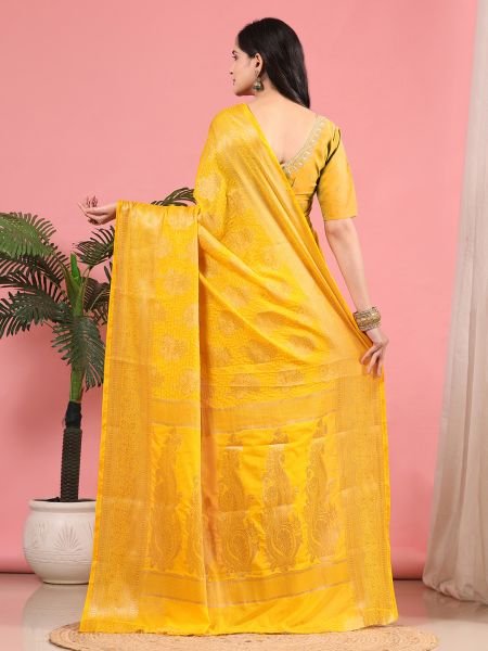Gold Banarasi Georgette jacquard Saree With Embroidery Blouse Banarasi Sarees