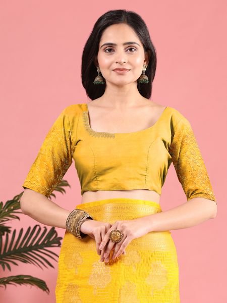 Gold Banarasi Georgette jacquard Saree With Embroidery Blouse Banarasi Sarees