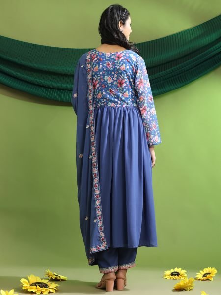 Georgette Embroidery With Sequence A line Blue Kurta Set Kurta Sets