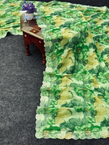Georgette Floral Print Saree with Swarovski Work Border