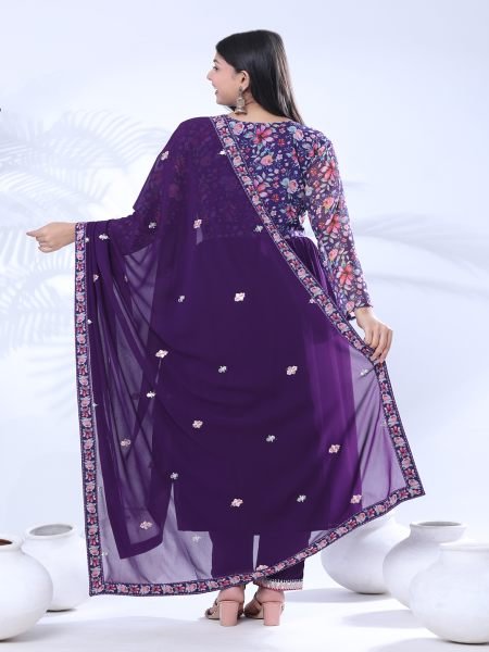 Georgette Embroidery With Sequence A line Purple Kurta Set Kurta Sets