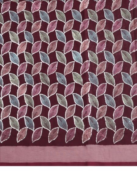 Georgette Scallop Border Wine Saree With Embroidery Blouse Designer Sarees