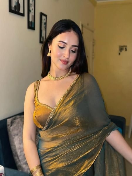 Gold   Rama Two Tone Soft Fancy Chiffon Silk Saree Designer Sarees