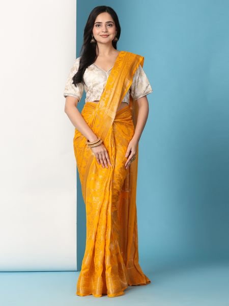 Gold Ready to Wear Pure Banarasi Georgette Saree Ready To Wear Sarees