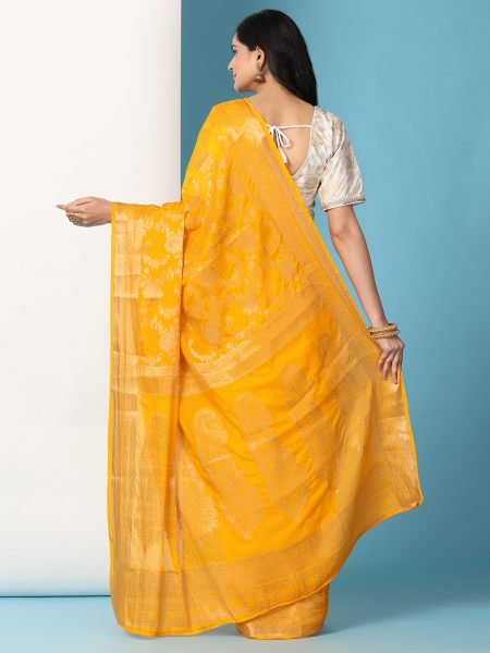 Gold Ready to Wear Pure Banarasi Georgette Saree Ready To Wear Sarees