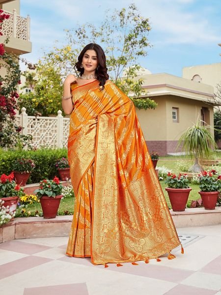 Gold Woven Jacquard Kanjivaram Pure Silk Saree Banarasi Sarees