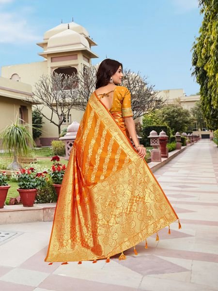 Gold Woven Jacquard Kanjivaram Pure Silk Saree Banarasi Sarees