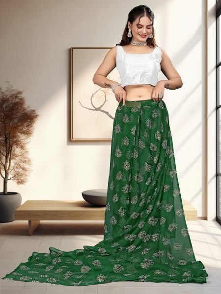 Green Floral Print Ready To Wear Daily Saree Sale