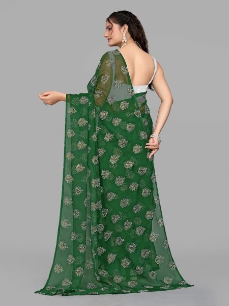 Green Floral Print Ready To Wear Daily Saree Ready To Wear Sarees