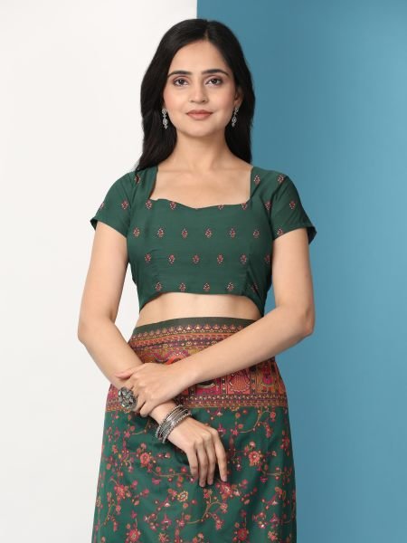 Green Floral Printed Woven Zari Pashmina Saree Banarasi Sarees