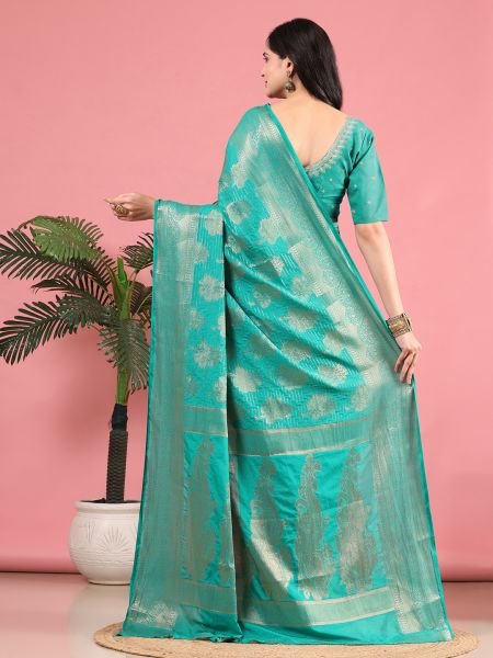 Green Banarasi Georgette jacquard Saree With Embroidery Blouse Banarasi Sarees