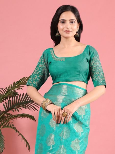 Green Banarasi Georgette jacquard Saree With Embroidery Blouse Banarasi Sarees