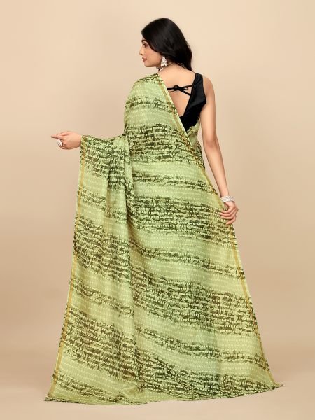 Green Gorgeous Manipuri Jute Silk Saree with Bandhani Print Ready to Wear Ready To Wear Sarees