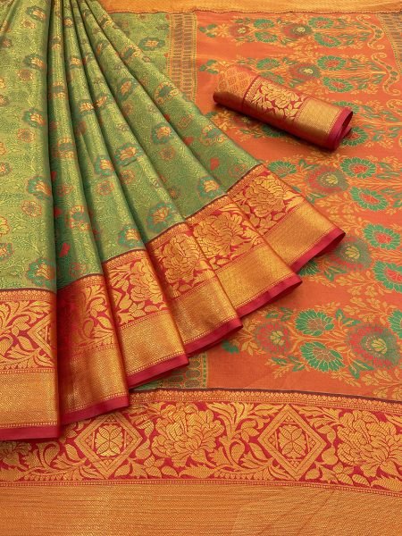 Green Pure Silk Dharmavaram Pattu Saree with Exquisite Jacquard Zari Weaving Sale