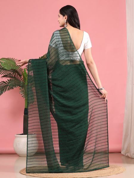 Green Ready To Wear Chiffon Zari Linen Saree Ready To Wear Sarees