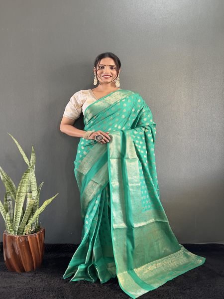 Green Ready to Wear Pure Banarasi Georgette Saree Ready To Wear Sarees