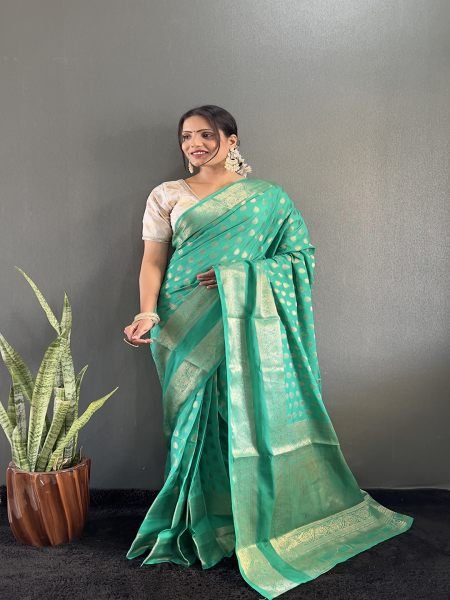 Green Ready to Wear Pure Banarasi Georgette Saree Ready To Wear Sarees