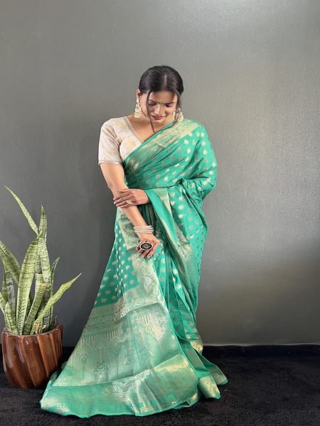 Green Ready to Wear Pure Banarasi Georgette Saree Ready To Wear Sarees