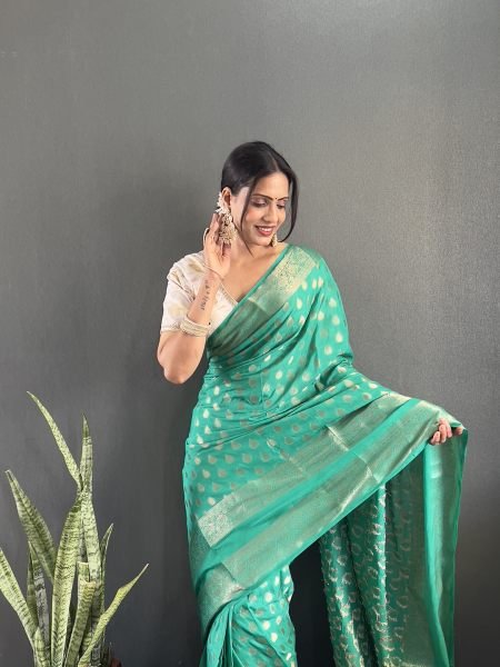 Green Ready to Wear Pure Banarasi Georgette Saree Ready To Wear Sarees