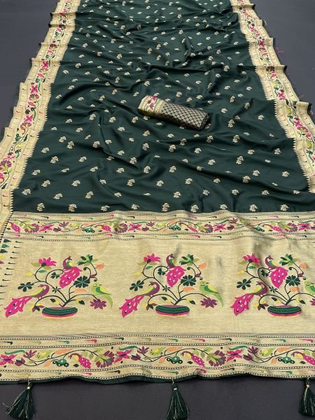 Green Woven Pure Silk Heavy Rich Pallu Paithani Saree Sale