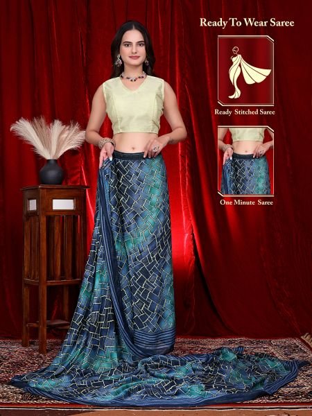 Heavy Chiffon Color Block Printed Ready to Wear Saree Daily Deals