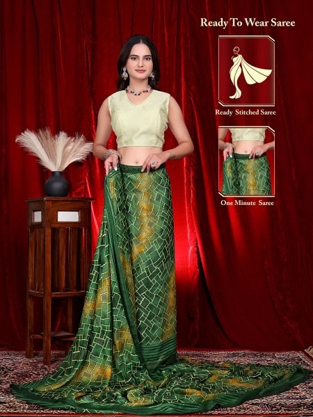 Heavy Chiffon Color Block Printed Ready to Wear Saree Daily Deals