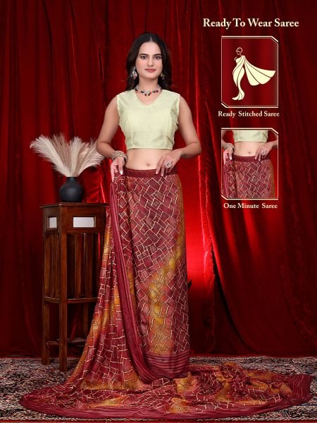 Heavy Chiffon Color Block Printed Ready to Wear Saree Saree