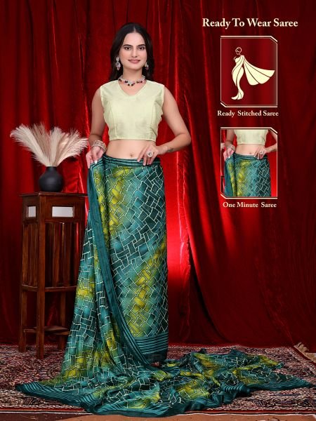 Heavy Chiffon Color Block Printed Ready to Wear Saree Daily Deals