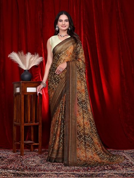Heavy Chiffon Color Block Printed Ready to Wear Saree Ready To Wear Sarees